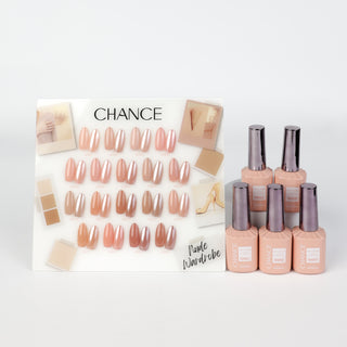 Chance Nude Wardrobe Collection 0.5oz - 18 Colors w/ 1 Counter Display, 3 Chance No Wipe Top Coat 0.5oz & 1 Cre8tion White Pearl Chrome - C8 Nail SupplyCre8tion38024