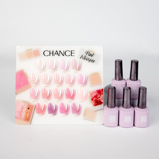 Chance Pink Whisper Collection 0.5oz - 18 Colors w/ 1 Counter Display, 3 Chance No Wipe Top Coat 0.5oz & 1 Cre8tion White Pearl Chrome - C8 Nail SupplyCre8tion38031