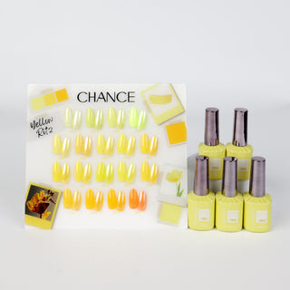 Chance Yellow Ritz Collection 0.5oz - 18 Colors w/ 1 Counter Display, 3 Chance No Wipe Top Coat 0.5oz & 1 Cre8tion White Pearl Chrome - C8 Nail SupplyCre8tion38019