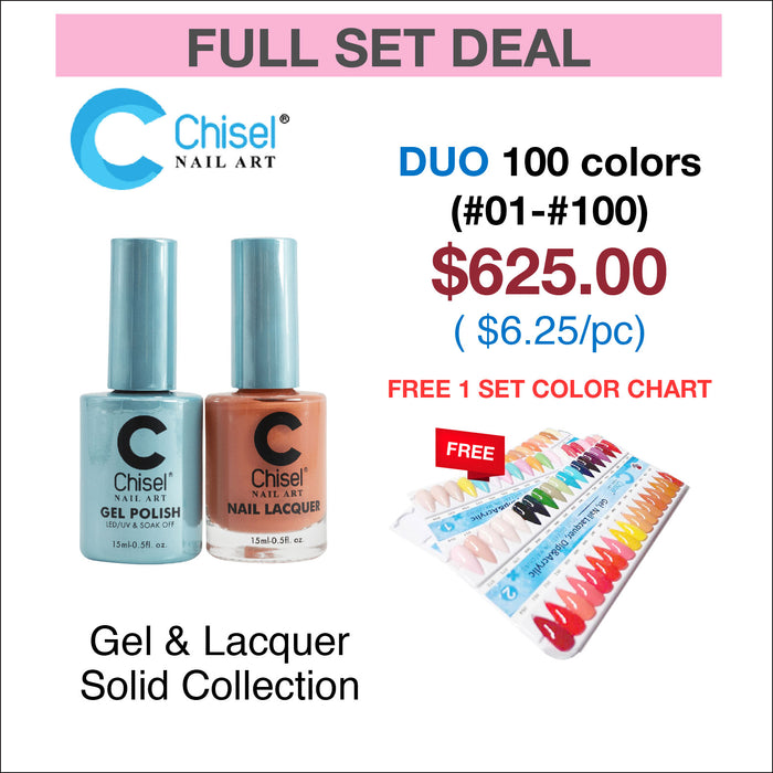 Chisel Solid Collection - Full set Matching Duo 0.5oz 100 colors (#01-#100) w/ 1 set color chart