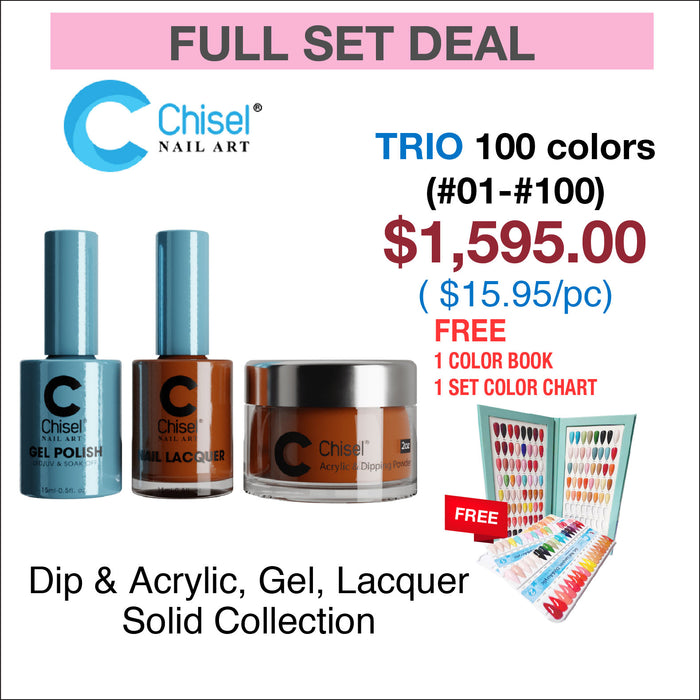 Chisel Solid Collection - Full set Matching Trio 100 colors (#01-#100) w/ 1 color chart books & 1 set color chart