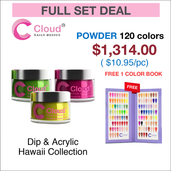 Cloud Nail Design - Hawaii Collection - Full set Dipping Powder 2oz 120 colors w/ 1 Color book