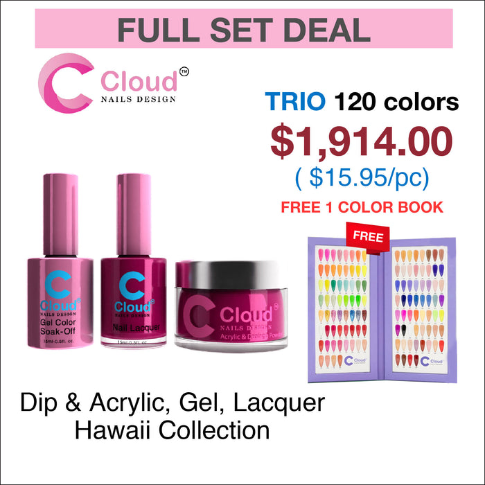 Cloud Nail Design - Hawaii Collection - Full set Matching Trio 120 colors w/  1 Color book