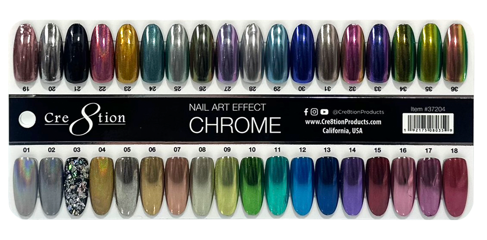 Cre8tion Chrome Nail Art Effect 1g - Full set 36 colors w/ 6 Top Diamond 0.5oz