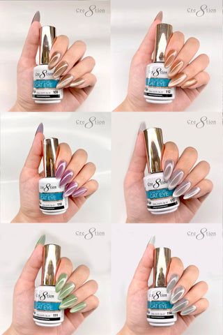 Cre8tion Cat Eye Gel 0.5oz - 36 Colors Board 4 (109 - 126) Mystical Collection (127 - 138) & Saphire Cat Eye (139 - 144) w/ 1 Round Shape Magnet, 1 Magnet Duo & 1 Color Chart - C8 Nail SupplyCre8tion