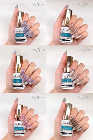 Cre8tion Cat Eye Gel 0.5oz - 36 Colors Board 4 (109 - 126) Mystical Collection (127 - 138) & Saphire Cat Eye (139 - 144) w/ 1 Round Shape Magnet, 1 Magnet Duo & 1 Color Chart - C8 Nail SupplyCre8tion