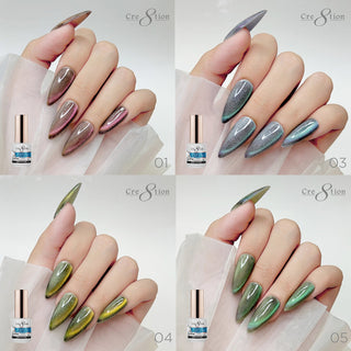 Cre8tion Cat Eye Gel 0.5oz - 36 Colors Board 4 (109 - 126) Mystical Collection (127 - 138) & Saphire Cat Eye (139 - 144) w/ 1 Round Shape Magnet, 1 Magnet Duo & 1 Color Chart - C8 Nail SupplyCre8tion
