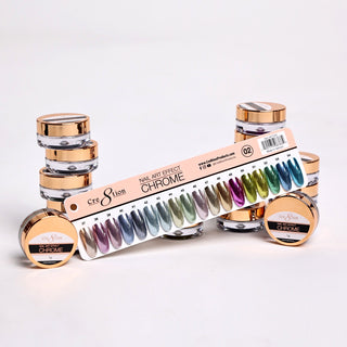 Cre8tion Chrome Nail Art Effect 1g - Full set 18 Colors (37 - 54) w/ 1 Chrome Base & 1 Chrome Top 0.5oz - C8 Nail SupplyCre8tion
