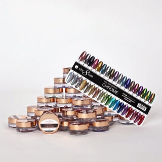 Cre8tion Chrome Nail Art Effect 1g - Full set 36 Colors (01 - 36) w/ 1 Chrome Base & 1 Chrome Top 0.5oz - C8 Nail SupplyCre8tion