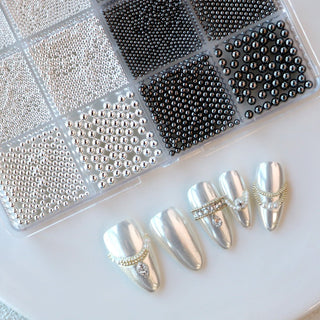 Cre8tion Nail Art Accessory Assorted Black Pearl & Silver Beads 06 - C8 Nail SupplyCre8tion1101-1310N