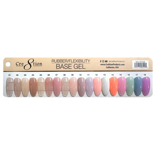 Cre8tion Rubber/Biab Base Gel 0.5oz - Full Set 18 Colors w/ 1 Color Chart - C8 Nail SupplyCre8tion