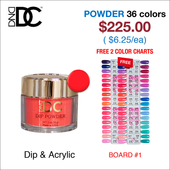 DND DC Dip Powder 2oz -  36 colors Board 1 (#001 - #036) w/ 2 Color Charts