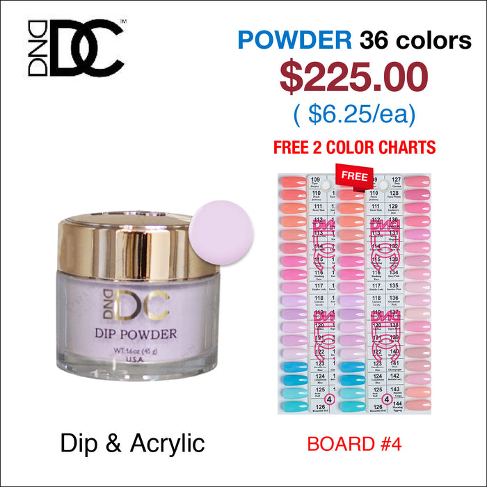 DND DC Dip Powder 2oz - 36 colors Board 4 (#109 - #144) w/ 2 Color Charts