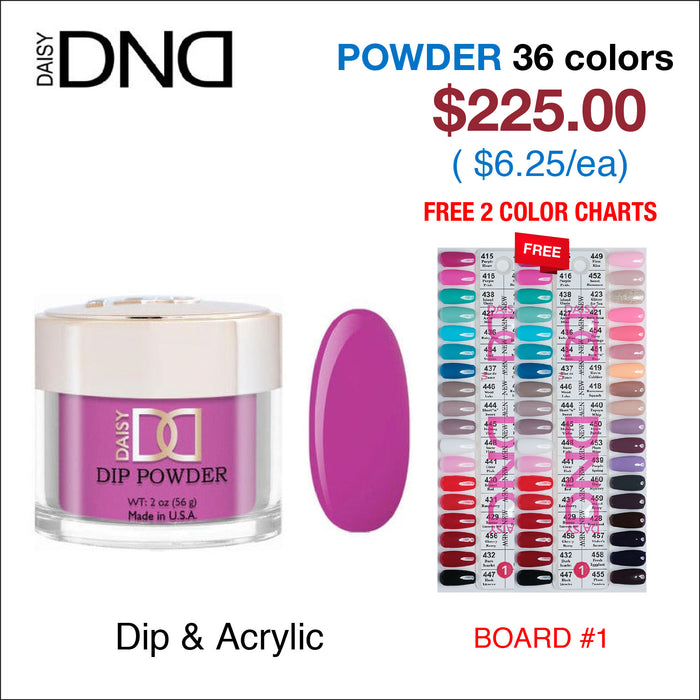 DND Dip Powder 2oz - 36 colors Board 1 w/ 2 Color Charts