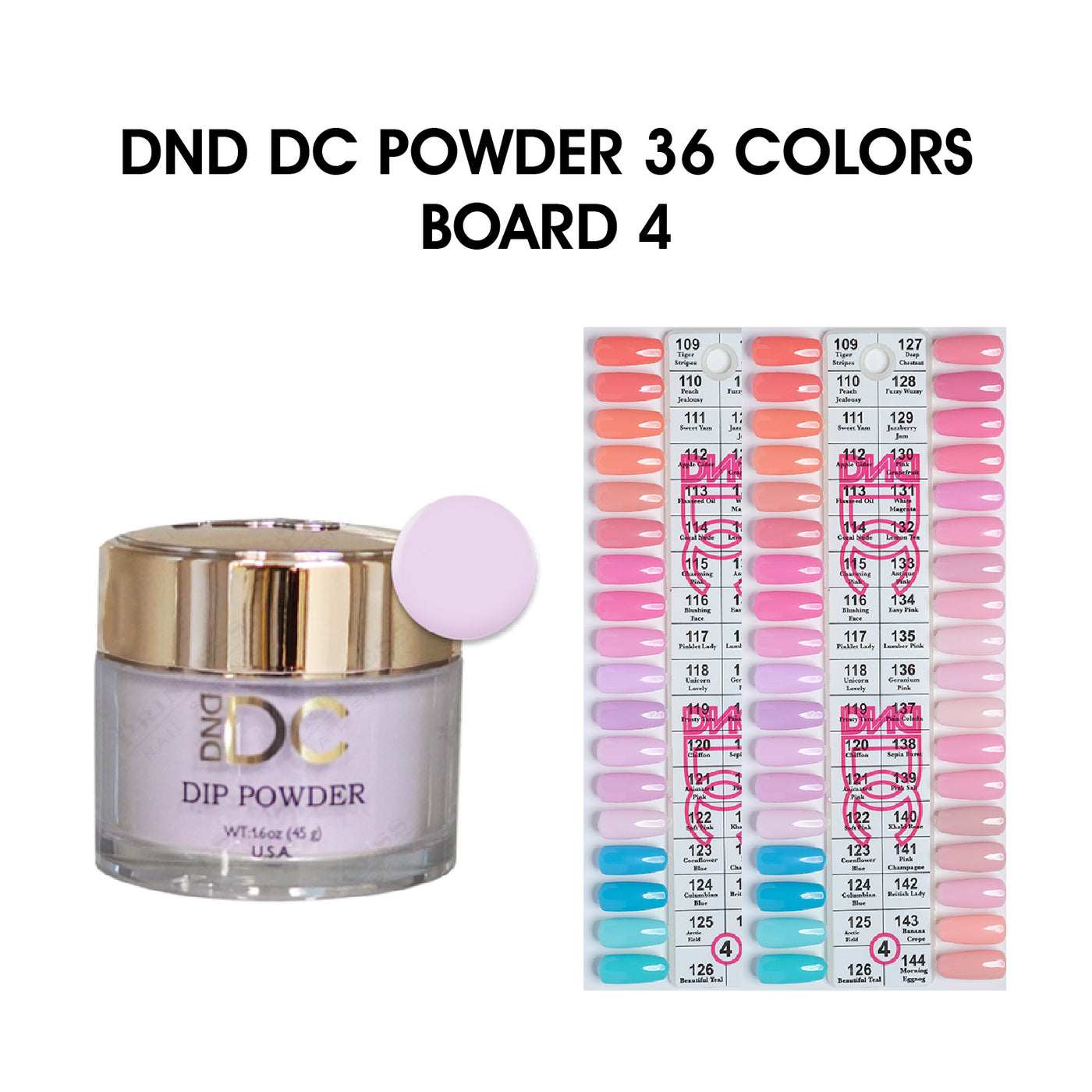 DND DC Dip Powder 2oz - 36 colors Board 4 (#109 - #144… | C8 – C8 Nail ...