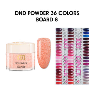 DND Dip Powder 2oz - 36 colors Board 8 (#674 - #710) w/ 2 Color Charts