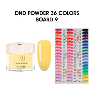 DND Dip Powder 2oz - 36 colors Board 9 (#711 - #746) w/ 2 Color Charts