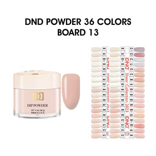 DND Dip Powder 2oz - 36 colors Board 13 - Sheer Collection (#856 - #892) w/ 1 color chart