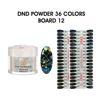 DND Dip Powder 2oz - 36 colors Board 12 - Overlay Glitter Collection (#820 - #855) w/ 2 color charts