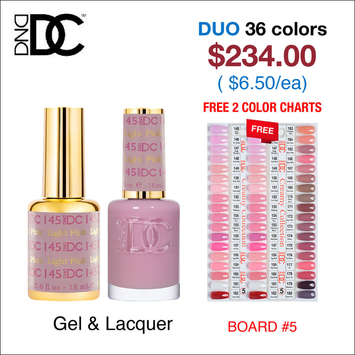 DND DC Duo Matching Color - Juego completo de 36 colores #145 - #180 - Colección cremosa con 1 tabla de colores