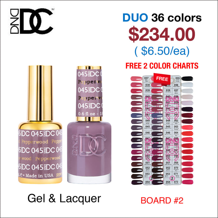 DND DC Duo Matching Color - Juego completo de 36 colores #037 - #072 con 1 tabla de colores