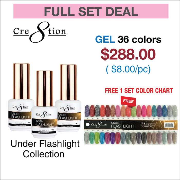 Cre8tion Under Flashlight Collection 0.5oz  - Full Set 36 Colors W/ 1 Set Color Chart