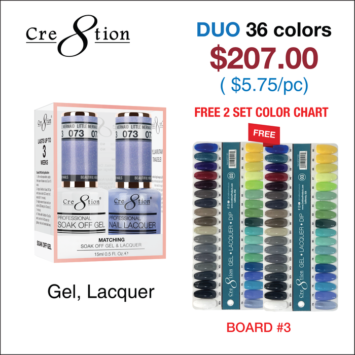 Cre8tion Matching Color - 36 colors Board 3 #73-#106 w/ 2 Color Chart