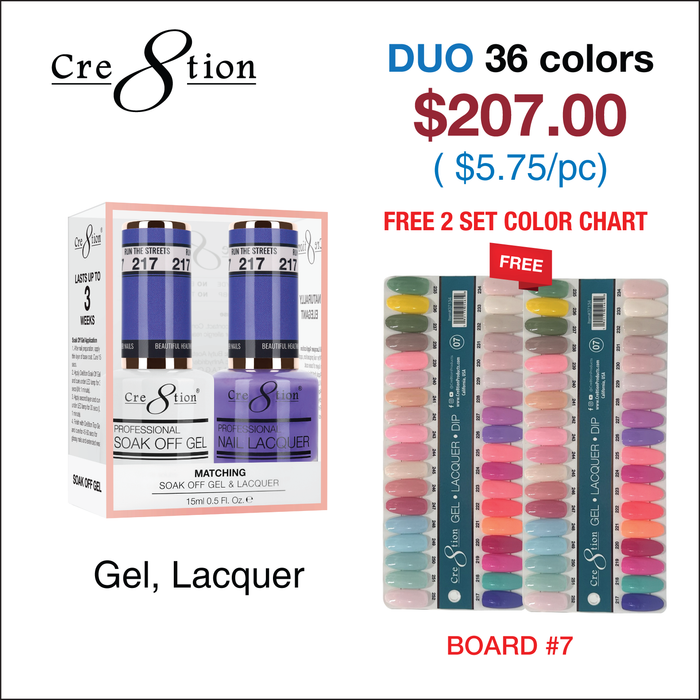 Cre8tion Matching Color - 36 colors Board 7 #217-#252 w/ 2 Color Chart