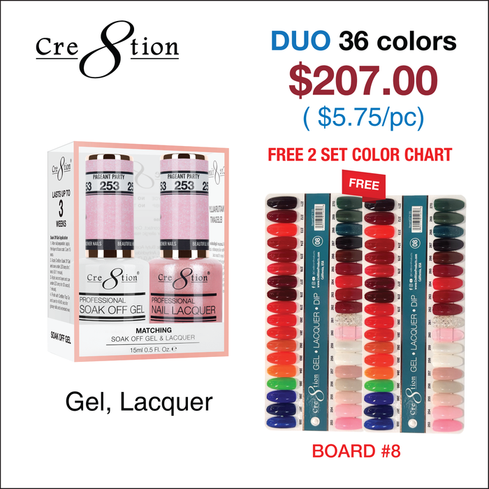 Cre8tion Matching Color - 36 colors Board 8 #253-#288 w/ 2 Color Chart