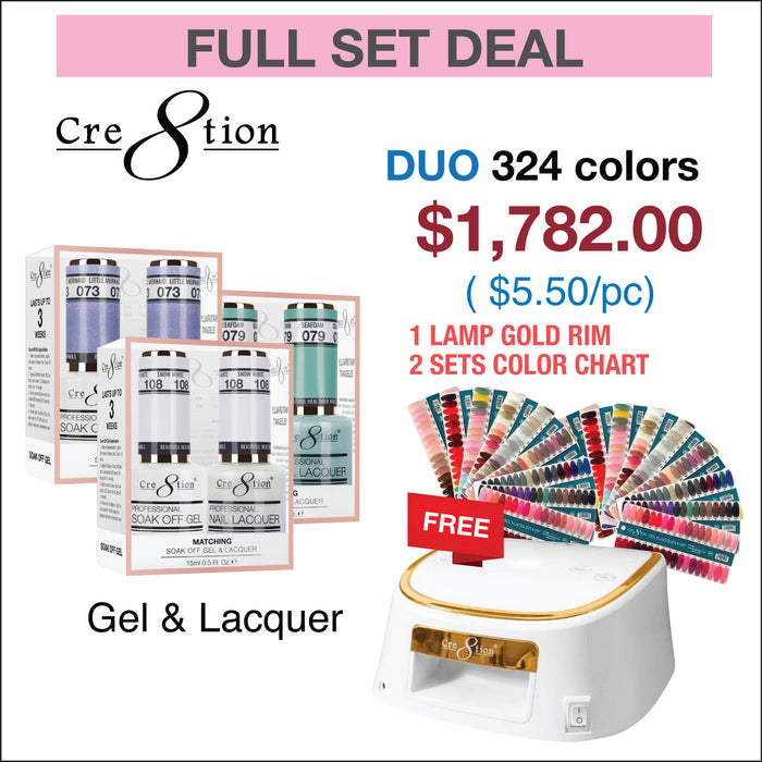 Cre8tion Duo Matching color (Matching Pair) - Full set 324 colors w/ 1 Cre8tion Cordless Gold Rim Lamp & 2 set Tip Color Chart