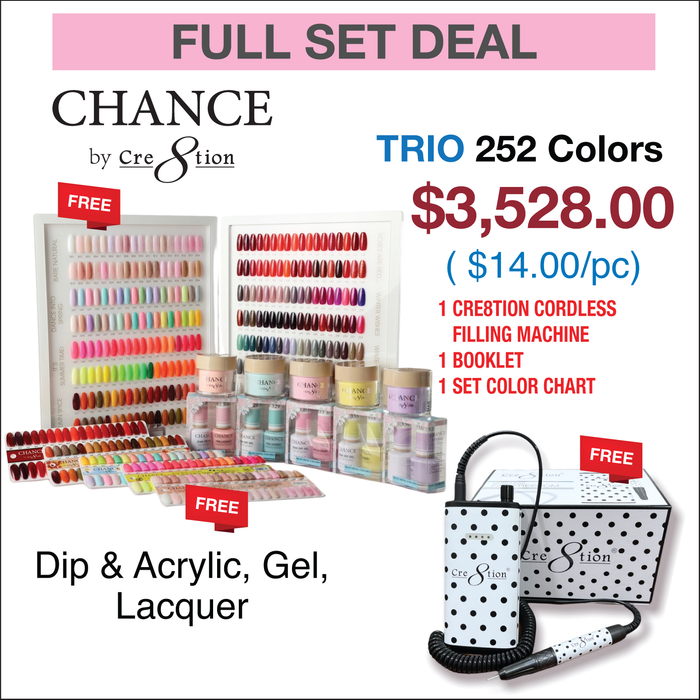 Chance Trio Matching color - Full set 252 colors w/  1 set Tip Color Chart, 1 Booklet & 1 Cre8tion Polka Dot Cordless Filling Machine