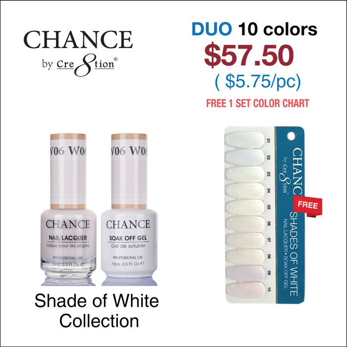 Chance Gel &amp; Nail Lacquer Duo 0.5oz - Colección Shade of White - Juego completo de 10 colores con 1 tabla de colores