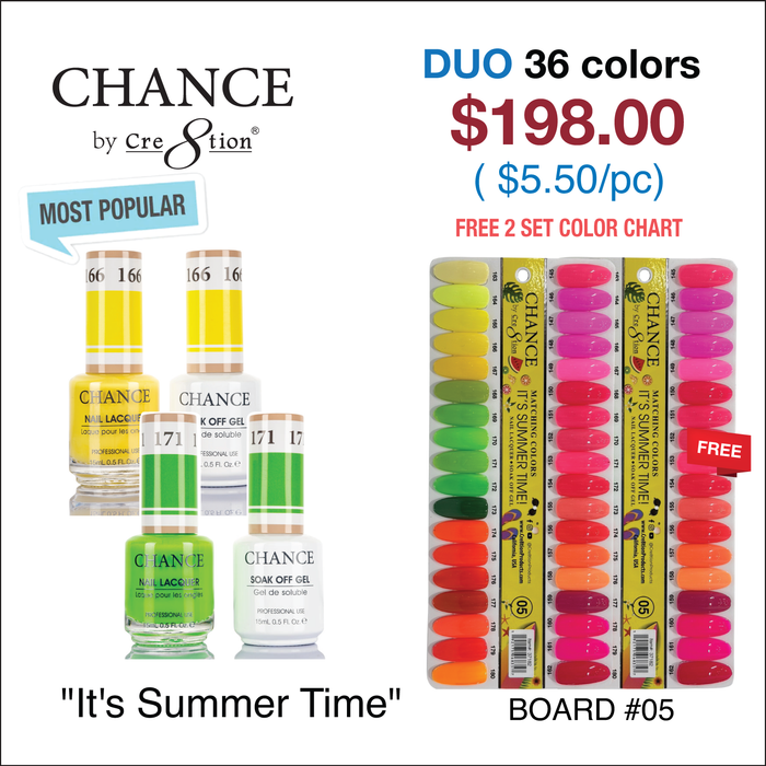 Chance Matching Color Gel &amp; Nail Lacquer 0.5oz - 36 colores #145 - #180 - Colección de tonos de verano/neón con 2 juegos de carta de colores