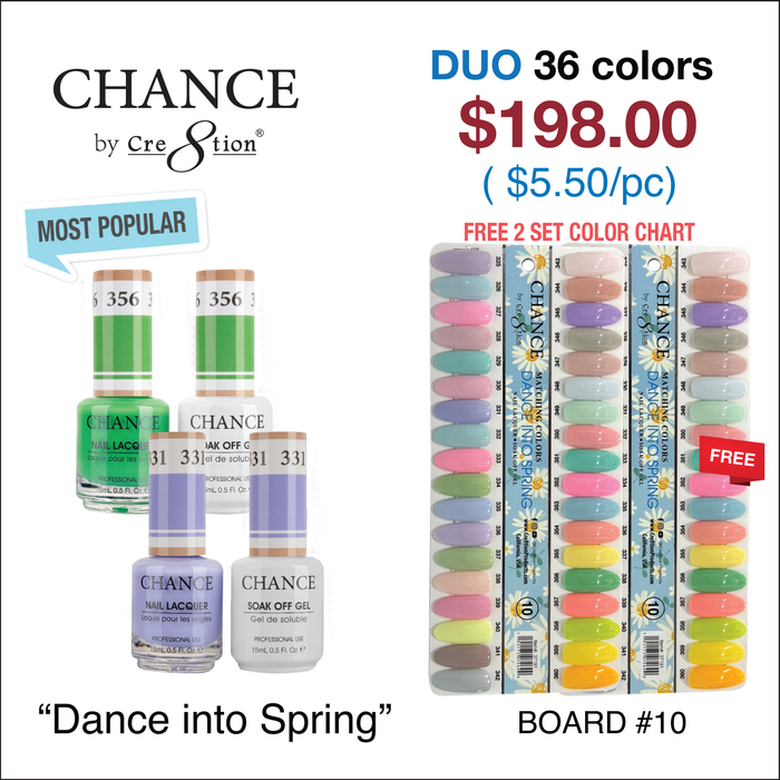 Chance Matching Color Gel &amp; Nail Lacquer 0.5oz - 36 colores #325 - #360 - Colección Dance Into Spring Shades con 2 juegos de carta de colores