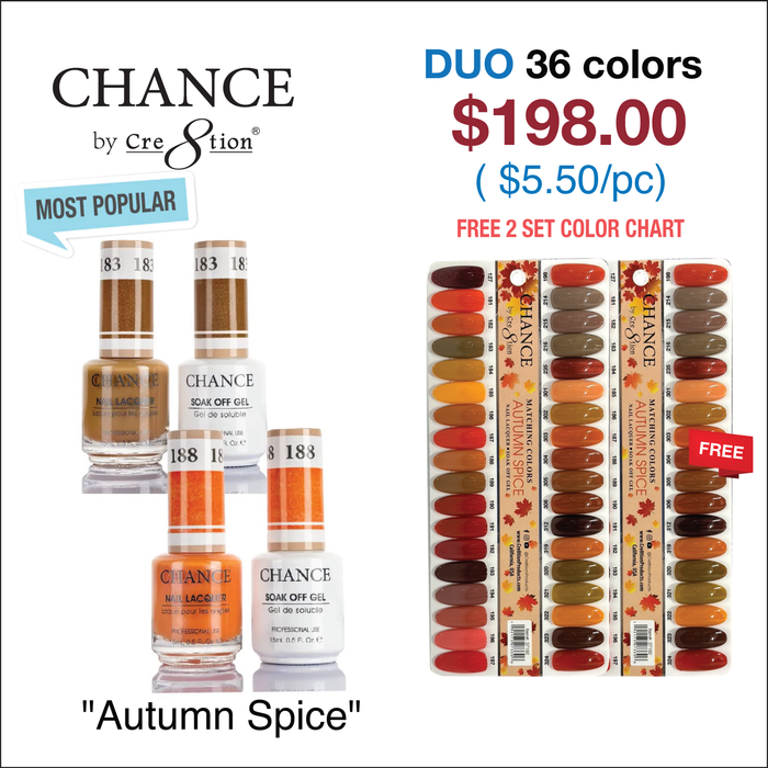 Chance Matching Color Gel & Nail Lacquer 0.5oz - 36 Colors - Hello Autumn Collection w/ 2 sets Color Chart