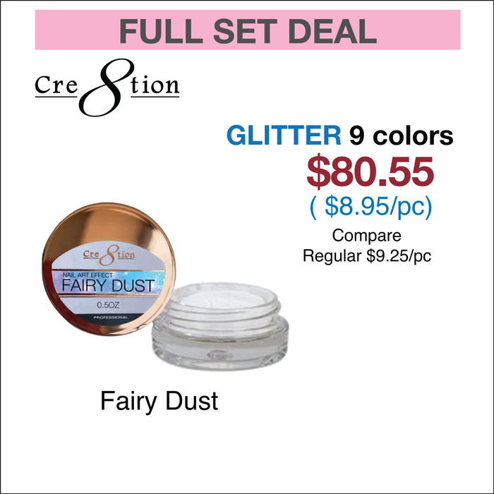 Cre8tion Fairy Dust Chrome Nail Art Effect 15g - Full set 9 colors w/ 3 Top Diamond 0.5oz & 1 set Color Chart