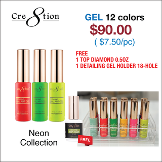 Cre8tion Detailing Nail Art Gel - Neon Collection (See List) w/ 1 Top Diamond 0.5oz & 1 Detailing Gel Holder