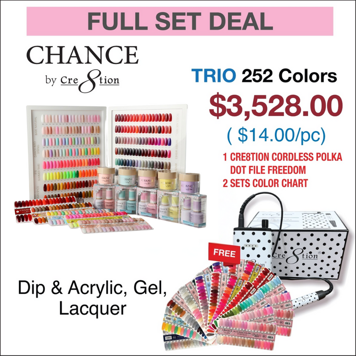 Chance Trio Matching color - Full set 252 colors w/ 2 set Tip Color Chart & 1 Cre8tion Polka Dot Cordless File Freedom