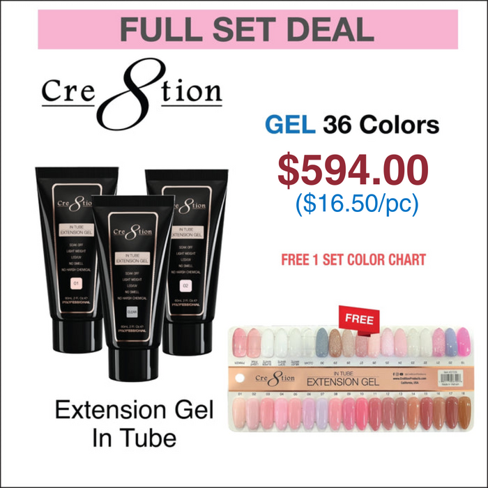Cre8tion Extension Gel In Tube 2oz - Full Set 36 colors w/ 1 Set Color Chart