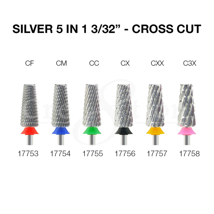 Cre8tion Silver 5 in 1 Nail Filing Bit - 3/32" Cross Cut