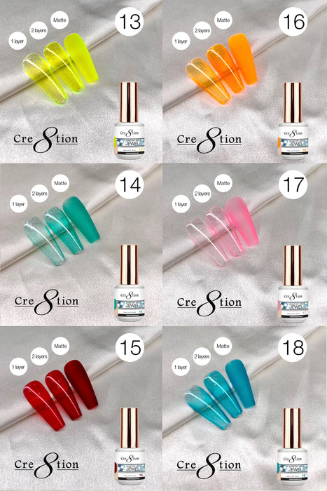 Cre8tion Jewel Collection Soak Off Gel 0.5oz - Full Set 18 colors w/ 3 Top Diamond 0.5oz & 1 set Color Chart