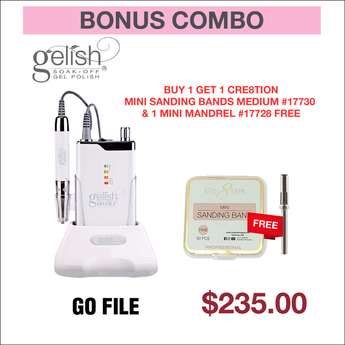 (Bonus Combo) Gelish Go File - Buy 1 get 1 Cre8tion Mini Sanding Bands Medium #17730 & 1 Mini Mandrel #17728 Free