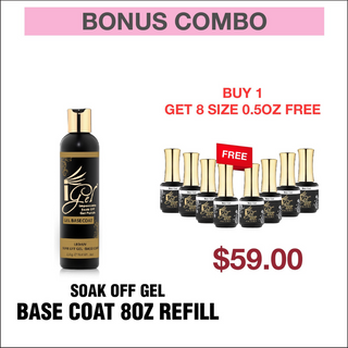 (Bonus Combo) iGel Soak Off Gel Base Coat 8oz Refill - Buy 1 Get 8 Size 0.5oz Free