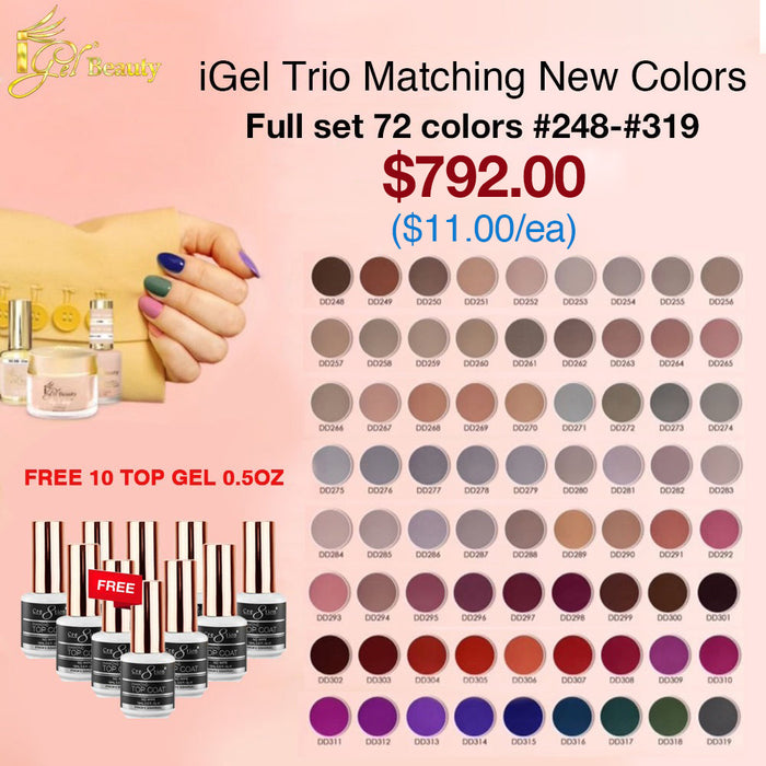 iGel Trio combina nuevos colores: juego completo de 72 colores #248-#319 con 1 lámpara iGel Hybrid Lite gratis