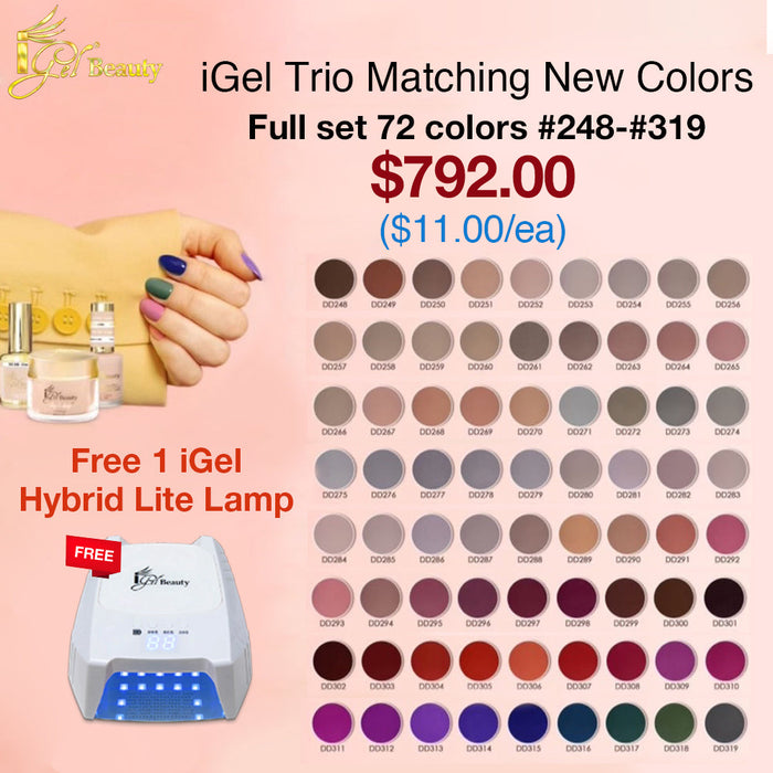 iGel Trio combina nuevos colores: juego completo de 72 colores #248-#319 con 1 lámpara iGel Hybrid Lite gratis