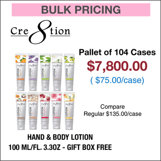 PALLET DEAL - Cre8tion Hand & Body Lotion 100 ml/fl. 3.3oz - Gift box Free - Pallet/104 cases, 60 pcs./case - C8 Nail SupplyCre8tion