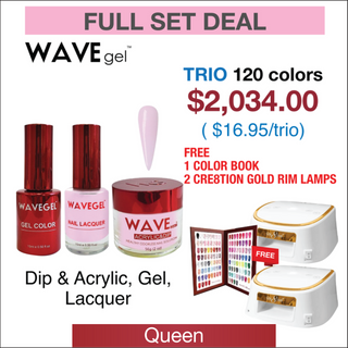 Wavegel Trio Matching Color - Queen Collection - Full set 120 Colors w/ 2 Cre8tion White with Gold Rim Lamps & 1 set Color Book