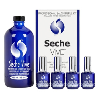 Seche Vive Instant Gel Effect Top Coat Refill Kit - 16oz + 4 bottles 0.5oz