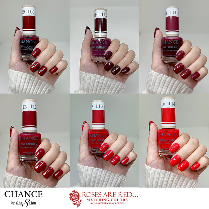 Chance Matching Color Gel & Nail Lacquer 0.5oz - 36 Colors #109 - #144 - Roses Are Red... Collection w/ 2 set Color Chart