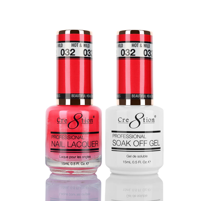 Cre8tion Soak Off Gel Matching Pair 0.5oz 032 HOT AND WILD (NEON)